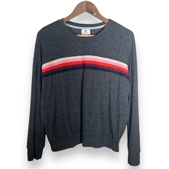 Sundry Cropped Rainbow Striped Gray Pullover Sweater Size 3 US Large - Picture 1 of 8